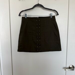 Express Olive Lace-Up Front Mini Skirt